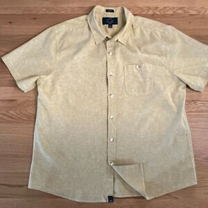 Even Tide Linen Shirt Men's XL Beige Oatmeal Short‎ Sleeve Button Down